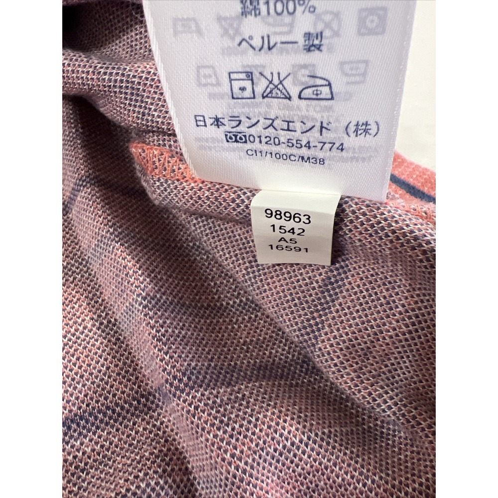Lands' End Polo Shirt Pink W/Navy & White Stripes Mens SZ Large Classic Preppy - Picture 13 of 16